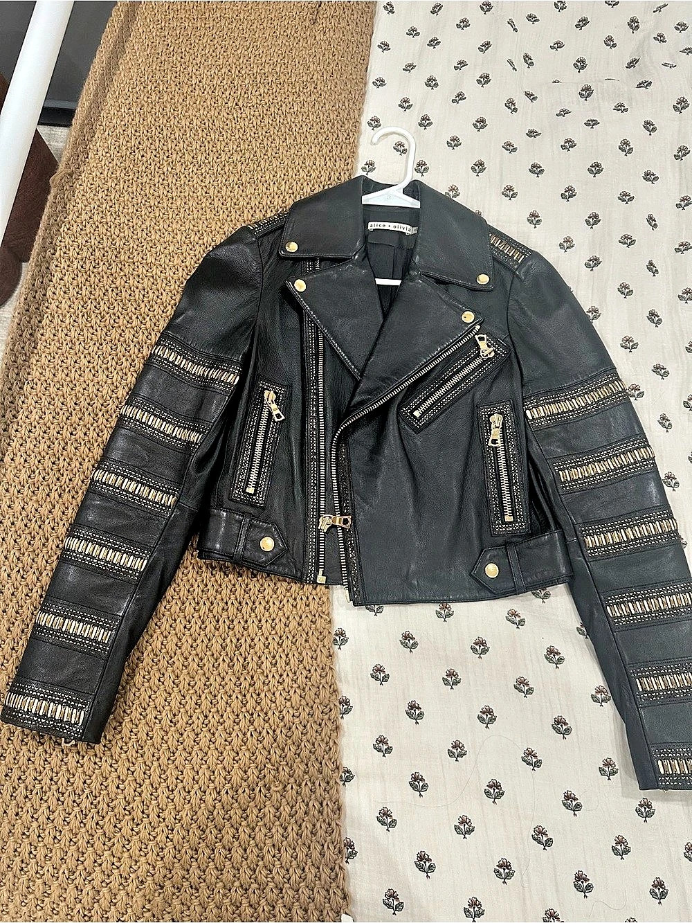 alice + olivia Leather-Style Moto Jacket in Black, XS